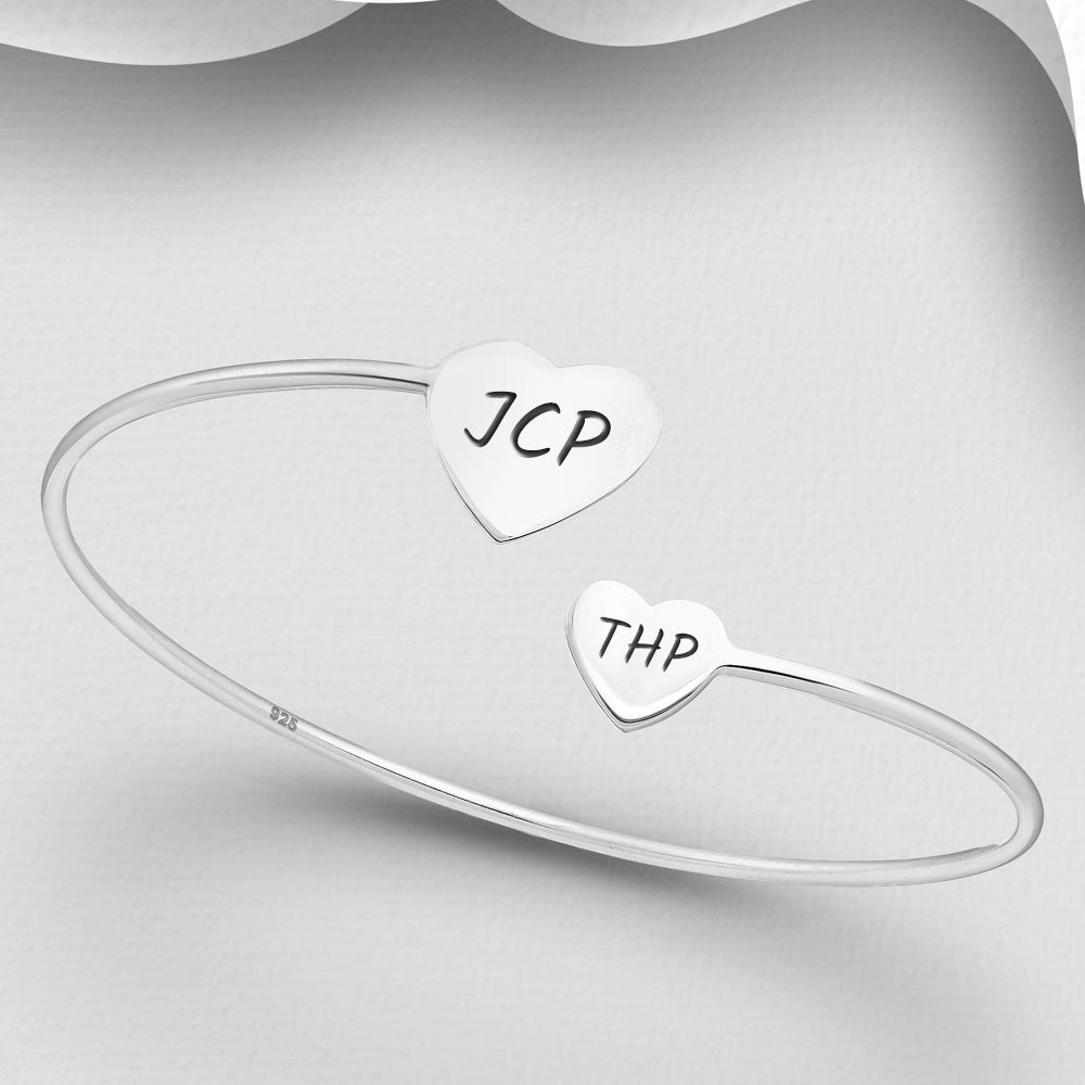 John Greed Signature Silver Two Hearts Cuff Bangle