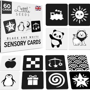 Newborn Essentials Black and White Baby Sensory Cards 60 High Contrast Baby Flash Cards Visual Skills and Stimulation for Newborn Babies 0-3 Months - UK Brand