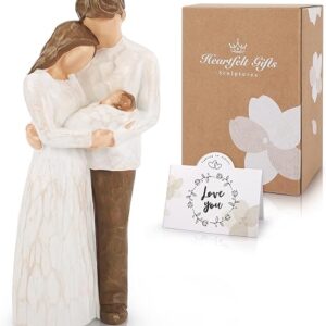 New Parents Figurine New Life Figurine We Are Three Gift for Fathers Mothers Day Family of 3 Figurines Ornament Home Figure Hand-Painted Figurines Family of 3 Ornaments Memorial Gifts (Beige)