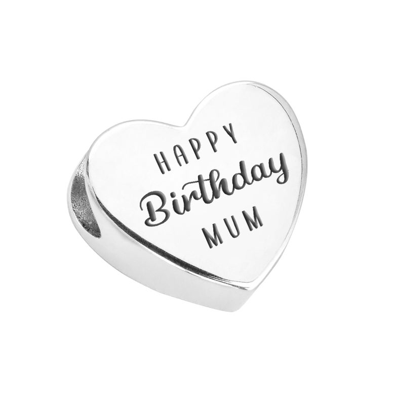 John Greed Signature Silver Happy Birthday Mum Heart Charm