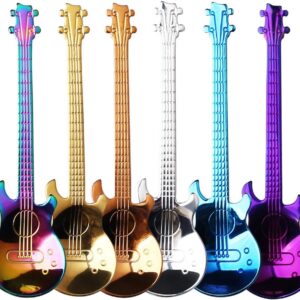 nuoshen Guitar Coffee Teaspoons, 6pcs Stainless Steel Musical Coffee Gifts for Man Cute Tea Spoons Set Ice Cream/Dessert/Stirring/Sugar Spoon