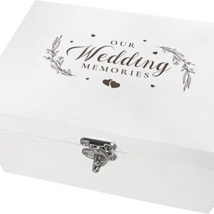Our Wedding Memories" Engraved Keepsake Box | White Wooden Storage for Couples | Ideal Bridal Shower Gift & Newlywed Present | 27cm x 19cm x 14cm