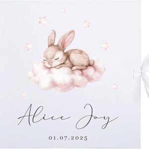 Personalised Baby Bunny Scrapbook Album 8" x 8" – Custom Name Memory Book, 50 Pages 200gsm Thick Paper, Spiral Bound Photo Album, New Baby Girl Gift, Christening Keepsake