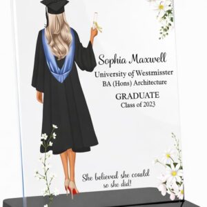 Personalised Bee Graduation Gifts For Her, Unique Graduate Present, Custom Illustration Portrait Acrylic Plaque - Ideal for Daughter, Sister, Best Friend, Granddaughter, Work Colleague Daisy Design