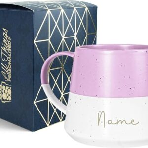 Personalised Ceramic Coffee Mug with Name - 370ml Stoneware Belly Mug - Custom Engraved Gift Boxed Cup for Tea & Coffee - Birthday Christmas Gift for Her Him - Pastel Purple