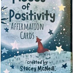 Pieces of Positivity Affirmation Cards, 54 Illustrated Cards with Wooden Display Stand, Velvet Textured Card with Foil Storage Box, 115x170mm