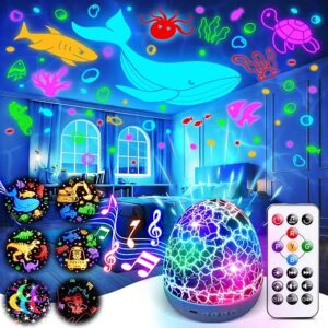 PIKOY Sensory Light Projector, White Noise Sound Machine Baby Sleep Soother, 15 Lullabies Music & 6 Films Dinosaur Egg Lamp, Calming Toddler Sensory Toys Boy Gifts, Remote+Timer Night Light Kids Toys