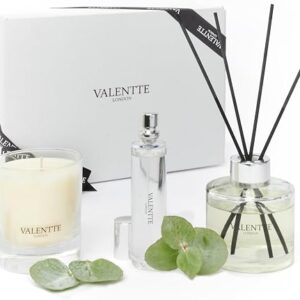 Scented Gift Box with Candle, Reed Diffuser, and Room Mist, Aromatherapy Essential Oils, Long Lasting Fragrance, Made in the UK (Jasmine and Rosewood) (150g, 100ml, 30ml) - Valentte