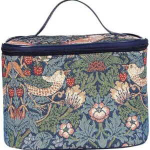 Signare Tapestry Toiletry Bag Makeup Organizer Bag for Women with William Morris Design (Strawberry Thief Blue, Toil-STBL)