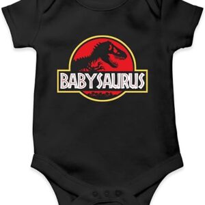 SMARTYPANTS Babysaurus Babygrow - Black Baby Suit Vest Grow Romper Bodysuit Jurassic Film Movie Cinema Classic Retro Dinosaur T-Rex Cute Newborn Matching Gift Present