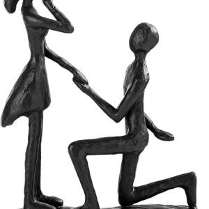 Sziqiqi Iron Propose Marriage Figurines for Table - Vintage Metal Couple Statue Black Sweet Romantic Sculptures Ornament 6 Years Iron for Her Women Girlfriend Bride Couples Lovers