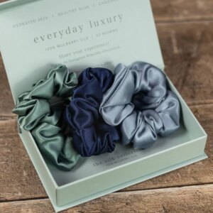 The Silk Collection Set of 3 Classic Silk Scrunchies - Ocean Collection