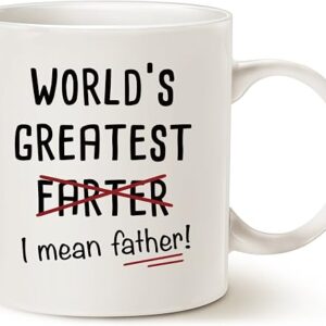 This Funny Dad Coffee Mug Father's Day Gifts, World's Greatest I Mean Father Best Christmas and Home Gifts for Dad Father Daddy Porcelain Cup White 11 Oz