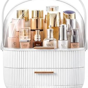 TidyTrove Makeup Organiser- Multi-Function Make up Organisers 3-Layer Drawers Storage Cosmetics Skincare Organiser with Clear Dustproof Waterproof Cover, For Bathroom Vanity Table Desktop, White