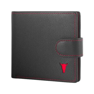 Leather Classic Wallet with Coin Pocket (RFID Blocking) - Black with Red Detail