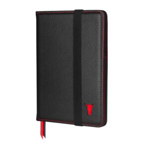 Leather Passport Holder & Travel Document Cover - Black with Red Detail