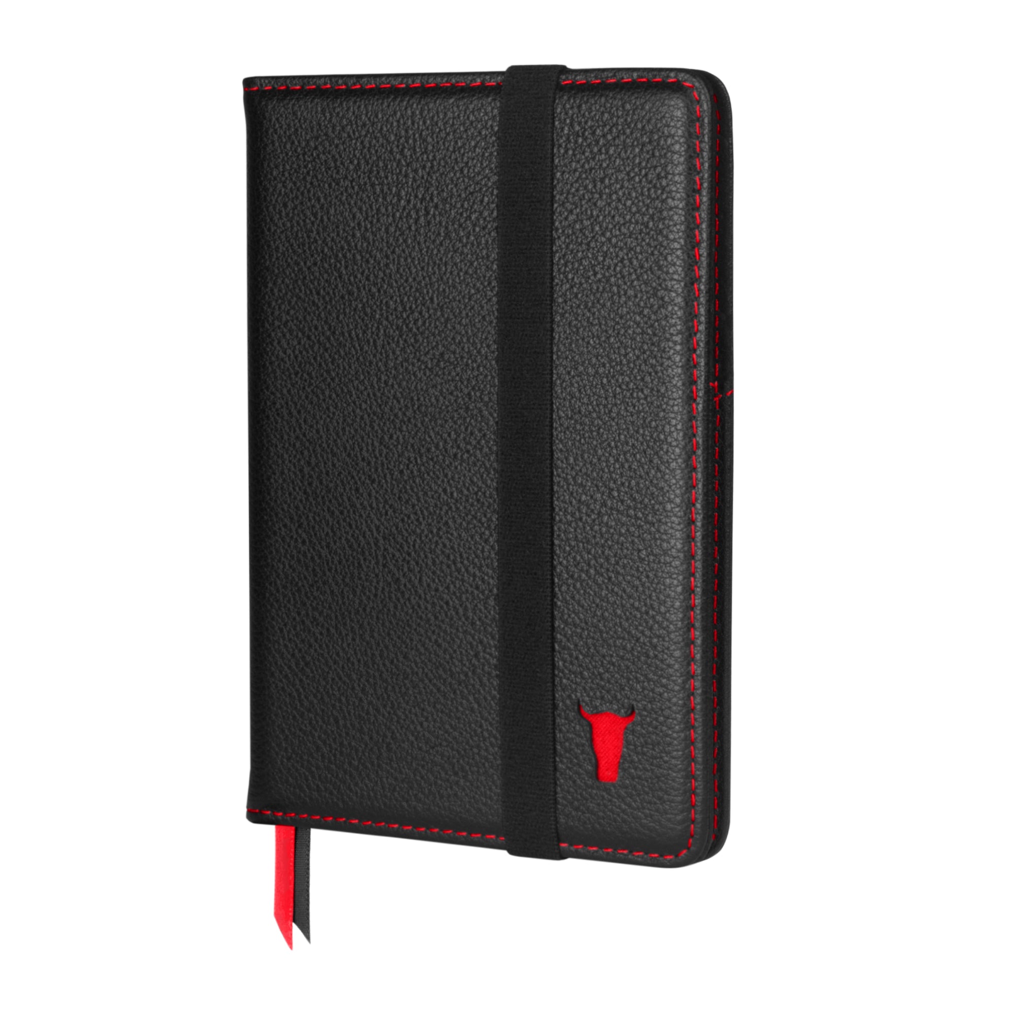 Leather Passport Holder & Travel Document Cover - Black with Red Detail