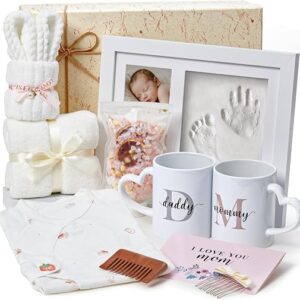 TUZT New Mum Gifts for Women Hamper Kit, Dad and Mum Mug Cup, Towel, Cloths, Baby Clay Print Photo Frame, Newborn Gifts Pregnancy for New Parents to Be Essentials Baby Showers Gender Reveal