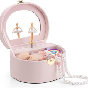 VLANDO Musical Girls Jewellery Box with Ballerina, 3 4 5 6 Year Old Girl Gift, Music Box Jewellery Storage Boxes with Lids for Children Bracelet,Ring,Necklasem, Apricot Pink