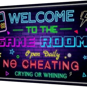 Welcome to the Game Room Metal Tin Sign – Cool Neon Gaming Decor for Boys & Teens, Gamer Room Accessories for Bedroom, Game Night Wall Decor Gift for Gamers, 12 x 8 Inch (2507)