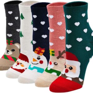 Womens Funny Cat Animal Socks: Ladies Cotton Socks Funky Cartoon Dog Socks Cute Novelty Crew Socks 5 Pairs