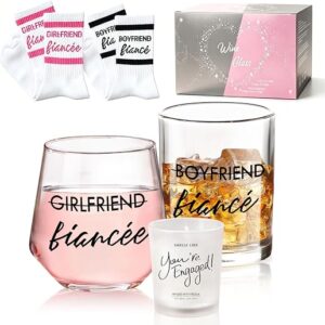 Yalucky Engagement Gifts for Couples Gift for Newly Engaged Couples Fiancee Fiance Gift for Her and Him Whiskey Wine Glasses Bride to Be Fiance Gifts for Women Engagement Party Decorations