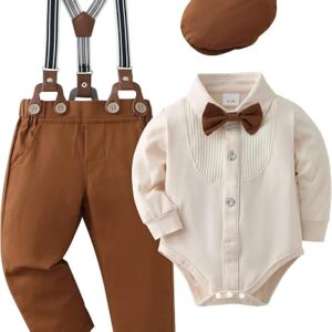 ZOEREA Baby Boy Gentleman Outfits Clothes Set 0-18 Months Romper Jumpsuit with Bow Tie + Suspender Pants Infant Wedding Clothing Sets