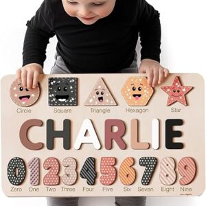 Zuzu Puzzle Puzzles for Toddlers Boy and Girl, Personalized Name Puzzle, Gifts for 0 1 2 3 Years Old, Baby Gifts, Baby Shower, Christmas, 0 3 6 9 12 18 24 36 Months (Numbers and Shapes)